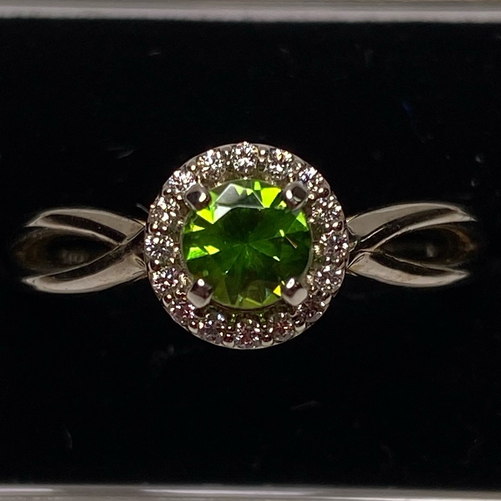 Demantoid Ring with a Halo of Diamonds